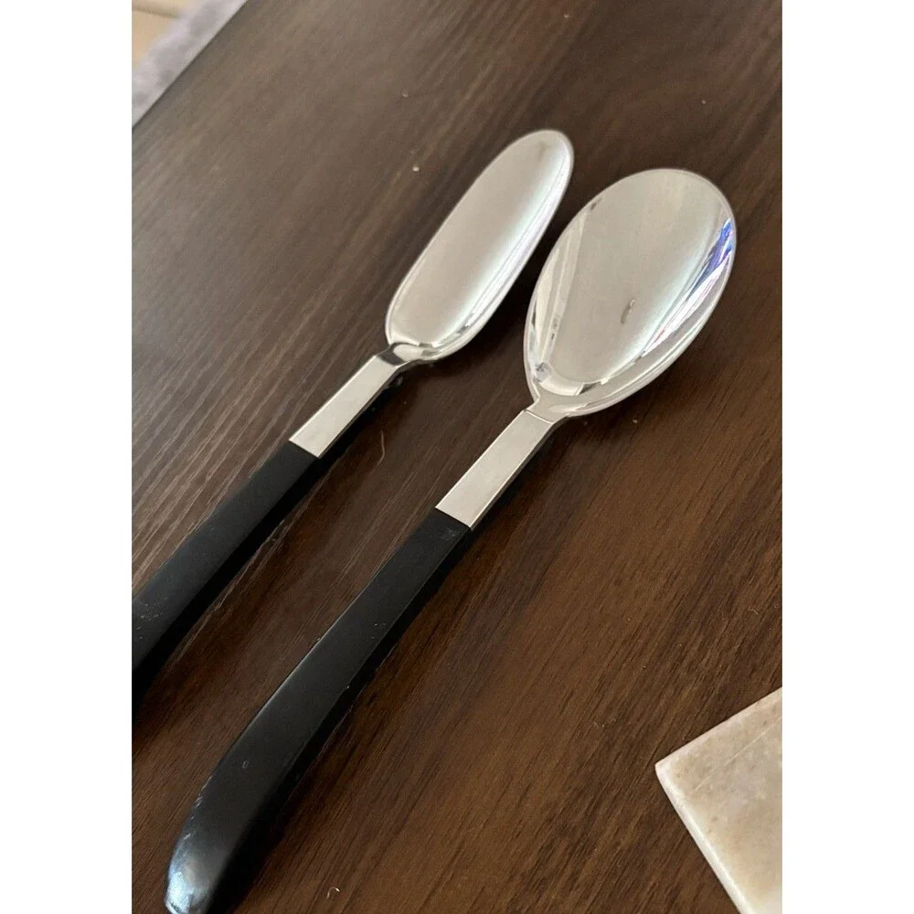 Vintage LUNT Contrast Sterling Silver.Ebony Serving Spoon,Seafood Spoon & Knives